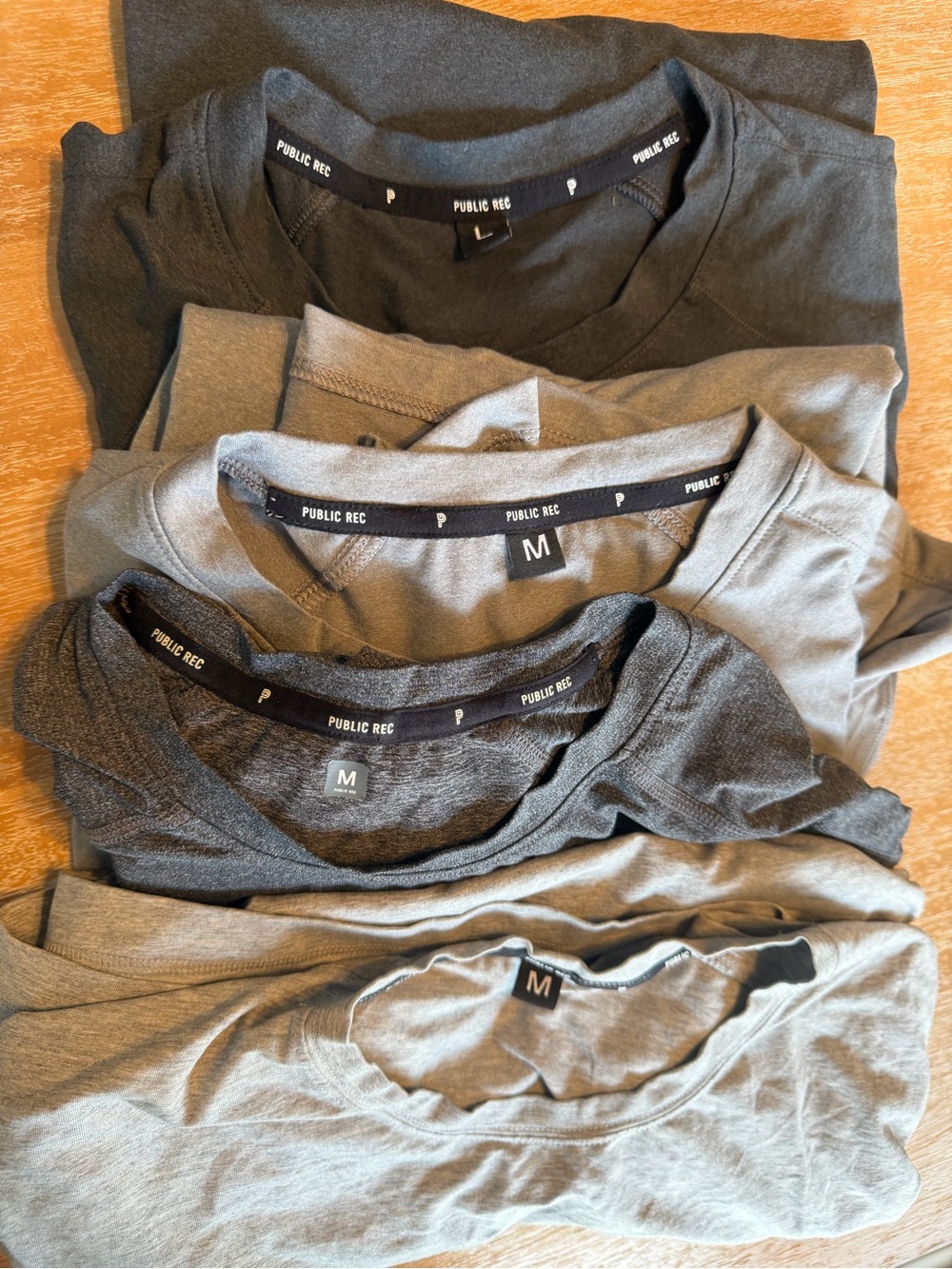 Public Rec Men’s Performance T-Shirt Lot Size Medium (1 Large) – 5 Gray Shirts
